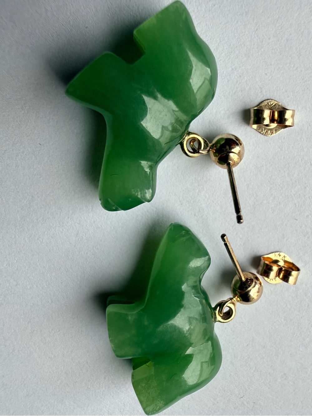 14k gold Green Jade polar bear Drop Earrings